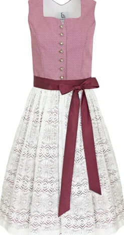 Bergweiss Trachten Damen Dirndl Salloa - Bordeauxrot / Weiss 65cm