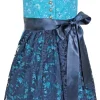 Bergweiss Trachten Hochgeschlossenes Damen Dirndl Mariella - Türkis Dunkelblau 65cm