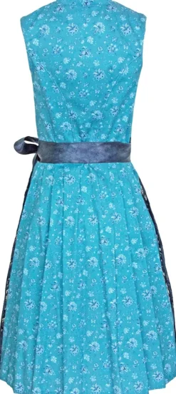 Bergweiss Trachten Hochgeschlossenes Damen Dirndl Mariella - Türkis Dunkelblau 65cm