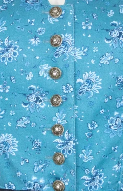 Bergweiss Trachten Hochgeschlossenes Damen Dirndl Mariella - Türkis Dunkelblau 65cm