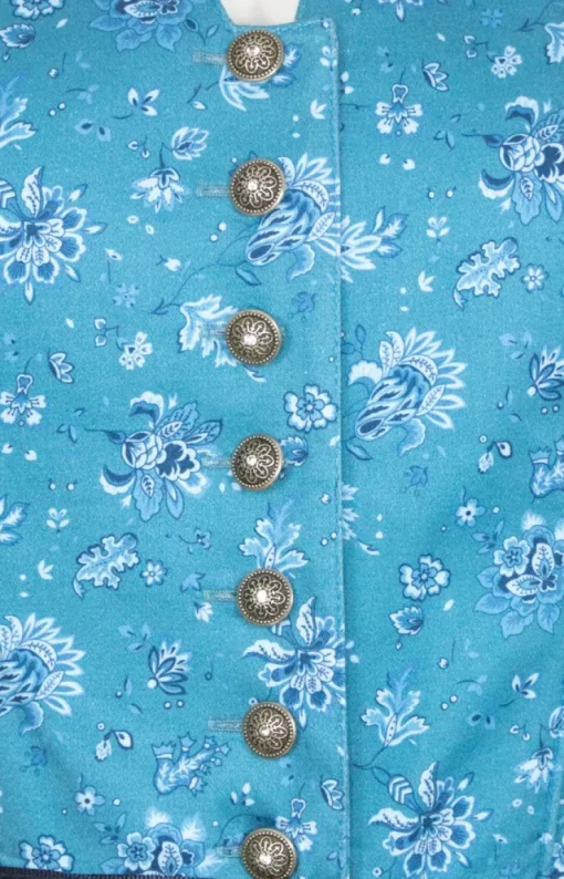 Bergweiss Trachten Hochgeschlossenes Damen Dirndl Mariella - Türkis Dunkelblau 65cm