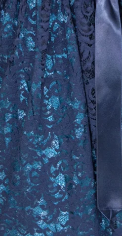 Bergweiss Trachten Hochgeschlossenes Damen Dirndl Mariella - Türkis Dunkelblau 65cm