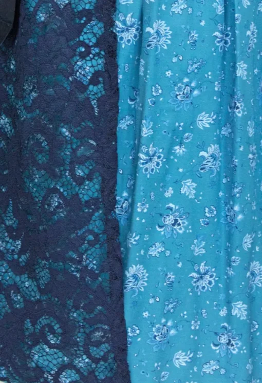 Bergweiss Trachten Hochgeschlossenes Damen Dirndl Mariella - Türkis Dunkelblau 65cm