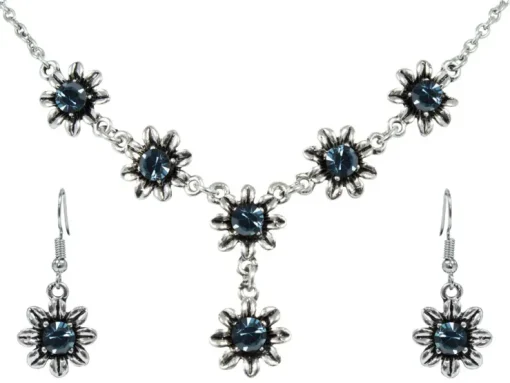 Blumen Collier mit Ohrhängern - Ozeanblau