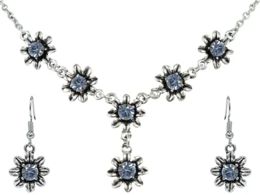 Blumen Collier mit Ohrhängern Hellblau