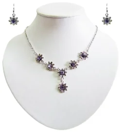 Blumen Collier mit Ohrhängern - Lila