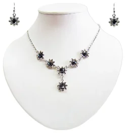 Blumen Collier mit Ohrhängern - Ozeanblau