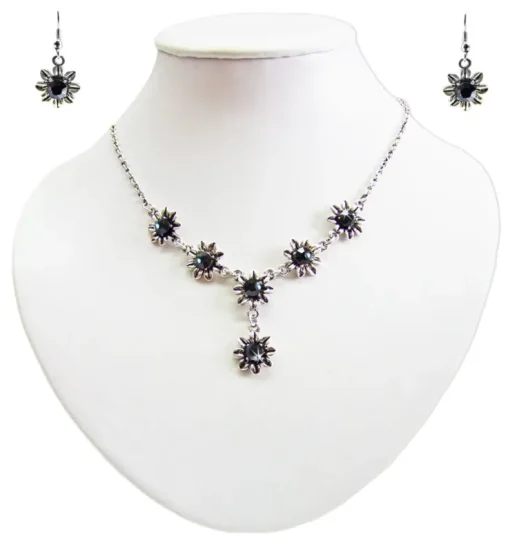 Blumen Collier mit Ohrhängern - Ozeanblau
