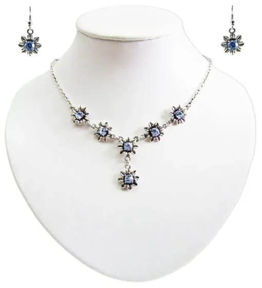 Blumen Collier mit Ohrhängern Hellblau