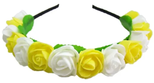 Blumen Haarreif mit Rosen Gelb Weiß