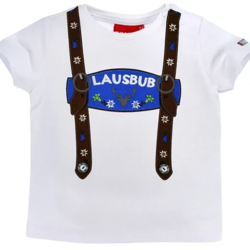 BONDI Baby Jungen Hosenträger Trachten T-Shirt "Lausbub" 91325 | Weiß Blau