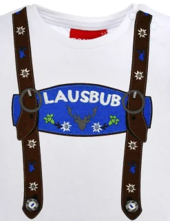 BONDI Baby Jungen Hosenträger Trachten T-Shirt "Lausbub" 91325 | Weiß Blau