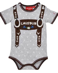 BONDI Baby Kurzarm Body "Lausbub" 91528 | Grey Melange