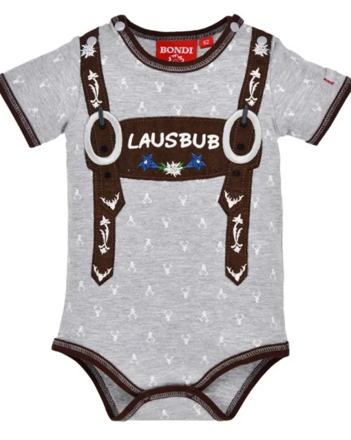 BONDI Baby Kurzarm Body "Lausbub" 91528 | Grey Melange