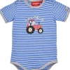 BONDI Baby Kurzarm Body "Traktor" 91527 | Blau Weiß Gestreift