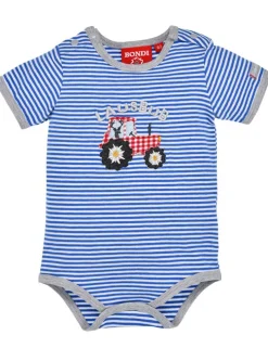 BONDI Baby Kurzarm Body "Traktor" 91527 | Blau Weiß Gestreift