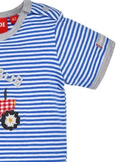 BONDI Baby Kurzarm Body "Traktor" 91527 | Blau Weiß Gestreift