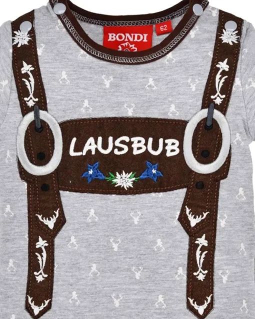 BONDI Baby Kurzarm Body "Lausbub" 91528 | Grey Melange