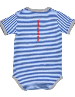 BONDI Baby Kurzarm Body "Traktor" 91527 | Blau Weiß Gestreift