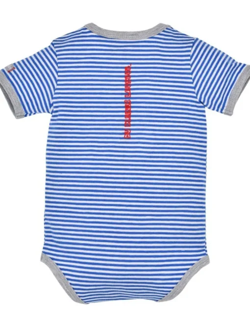 BONDI Baby Kurzarm Body "Traktor" 91527 | Blau Weiß Gestreift