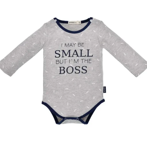 BONDI Baby Langarmbody "Small Boss" 93682 - Grau/Navy | Unterziehbody Babybody