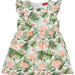 BONDI Baby Mädchen Kleid "Jungle" 86605 - Weiß / Apricot / Grün | Sommerkleid