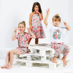 BONDI Baby Mädchen Kleid "Jungle" 86605 - Weiß / Apricot / Grün | Sommerkleid