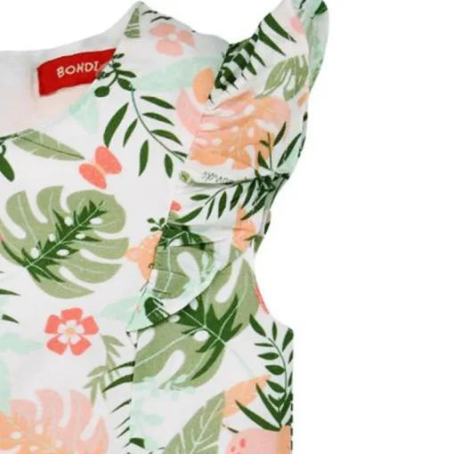 BONDI Baby Mädchen Kleid "Jungle" 86605 - Weiß / Apricot / Grün | Sommerkleid