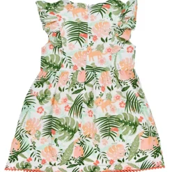 BONDI Baby Mädchen Kleid "Jungle" 86605 - Weiß / Apricot / Grün | Sommerkleid