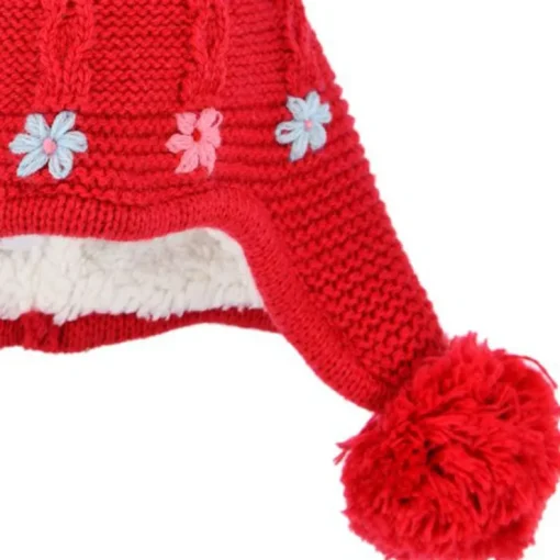BONDI Baby Mädchen Strickmütze "Blümchen" 86562 - Rot | Kindermütze Wintermütze Gefüttert