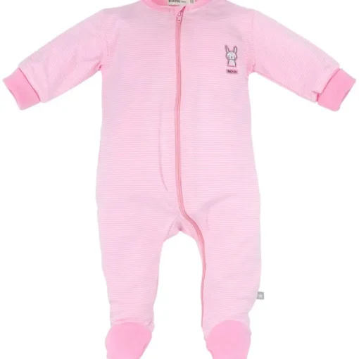 BONDI Baby Overall "Häschen" geringelt 93637 | Rosa / Weiß
