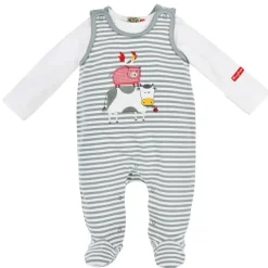 BONDI Baby Strampelanzug "Bauernhof" 2-tlg. 93775 | Stripe Salbei/Offwhite