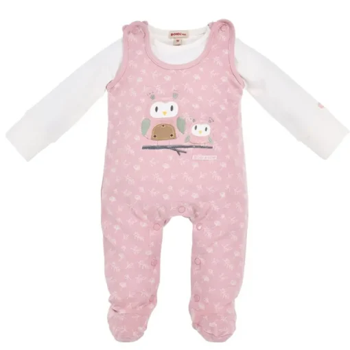 BONDI Baby Strampelanzug "Eulenfamilie" 2-tlg. 93735 | Rosewood Rosa