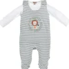 BONDI Baby Strampler "Löwe" 93971 | stripe khaki white - Babystrampelanzug