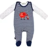 BONDI Baby Strampler "Feuerwehr" 93684 - Navy / Weiß geringelt | Jungen Babystrampelanzug