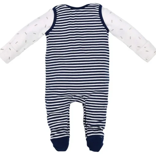 BONDI Baby Strampler "Feuerwehr" 93684 - Navy / Weiß geringelt | Jungen Babystrampelanzug