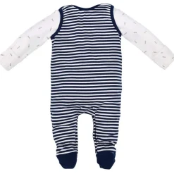 BONDI Baby Strampler "Feuerwehr" 93684 - Navy / Weiß geringelt | Jungen Babystrampelanzug