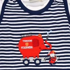 BONDI Baby Strampler "Feuerwehr" 93684 - Navy / Weiß geringelt | Jungen Babystrampelanzug