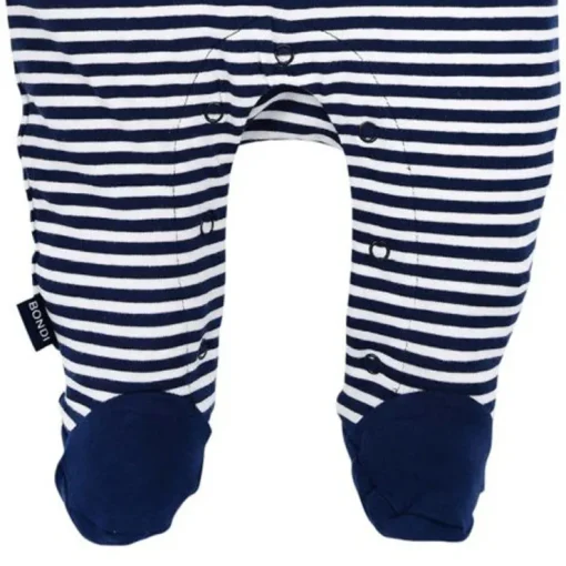 BONDI Baby Strampler "Feuerwehr" 93684 - Navy / Weiß geringelt | Jungen Babystrampelanzug