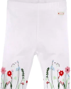 BONDI Capri Leggings "Blumenwiese" mit Stickerei 86627 - Weiß / Bunt | Baby Kinder Sommerhose
