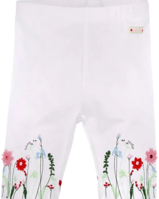 BONDI Capri Leggings "Blumenwiese" mit Stickerei 86627 - Weiß / Bunt | Baby Kinder Sommerhose