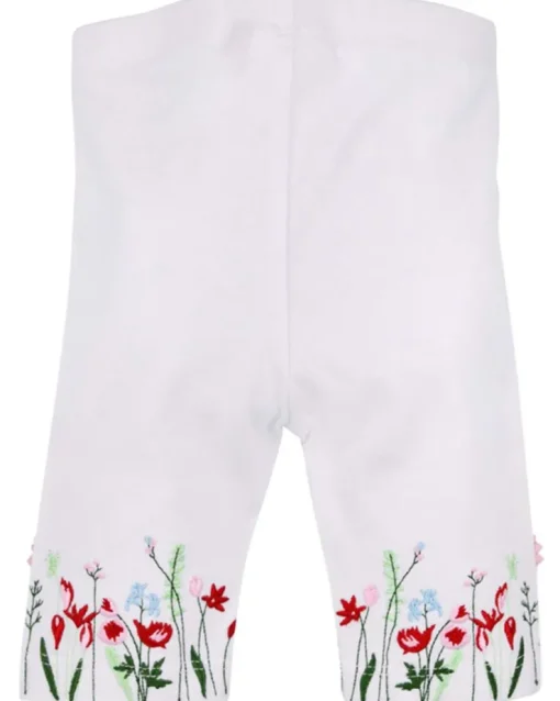 BONDI Capri Leggings "Blumenwiese" mit Stickerei 86627 - Weiß / Bunt | Baby Kinder Sommerhose