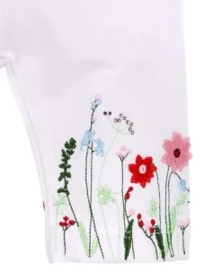 BONDI Capri Leggings "Blumenwiese" mit Stickerei 86627 - Weiß / Bunt | Baby Kinder Sommerhose