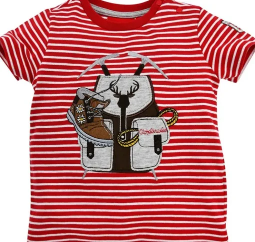 BONDI Gipfelkraxler Trachten Ringel T-Shirt "Rucksack" - Rot