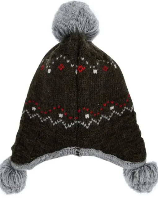 BONDI Jungen Baby Strickmütze "Gipfelkraxler" mit Bommeln 91334 - Braun