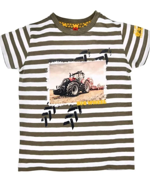 BONDI Jungen T-Shirt "Traktor" 33147 | Stripe Khaki White