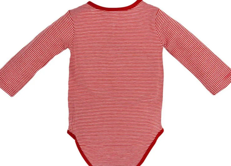 BONDI Langarm Baby Body "Zuckermaus" mit Herz 86362 - Rot Weiß Geringelt - Trachtenmode Mädchen