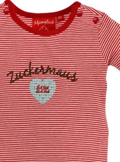 BONDI Langarm Baby Body "Zuckermaus" mit Herz 86362 - Rot Weiß Geringelt - Trachtenmode Mädchen