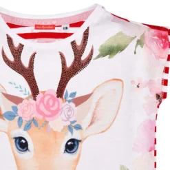 BONDI Mädchen T-Shirt "Spatzl" mit Reh-Motiv 26085 | Rosa Rot