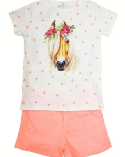 BONDI Shorty - Schlafanzug "Pferde-Motiv" 36230 | Weiß Apricot